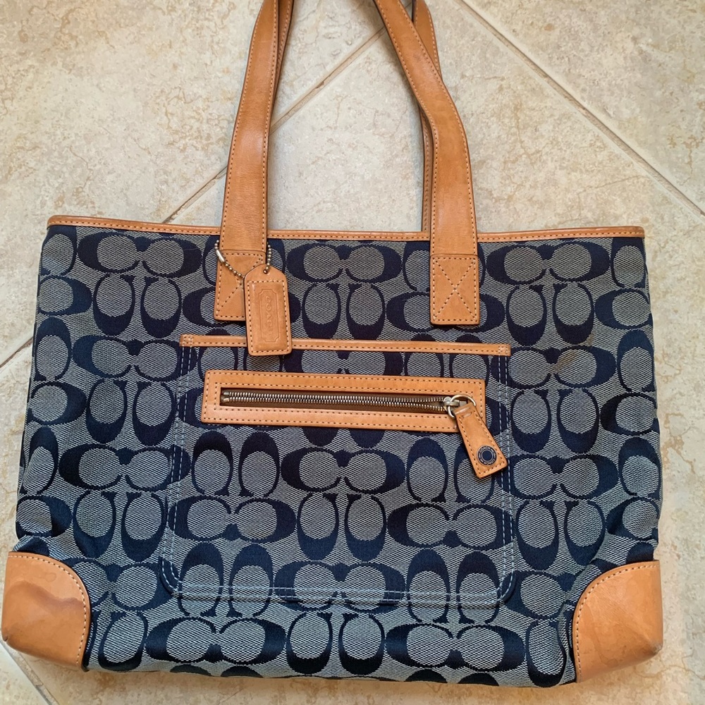 Coach leather and fabric shoulder bag
